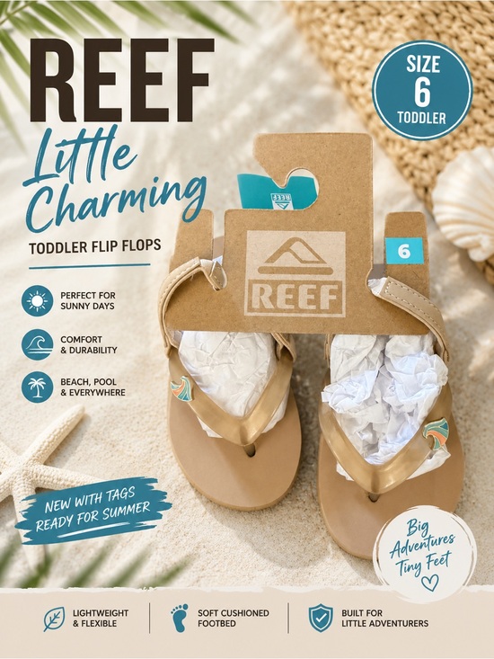 Reef Other - NWT Reef Little Charming Toddler Flip Flops Size 6 Tan Beach Sandals Summer Shoe